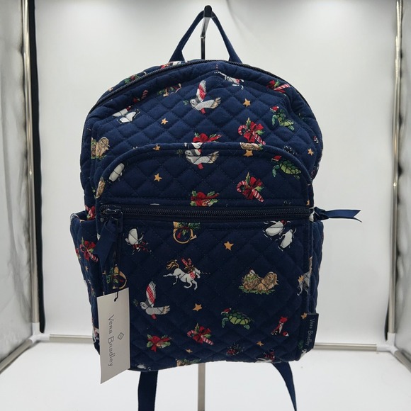 Vera Bradley Blue Christmas Snowglobe Quilted Backpack